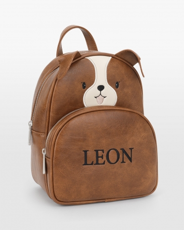 Barnehagesekk med navn med motiv av en valp