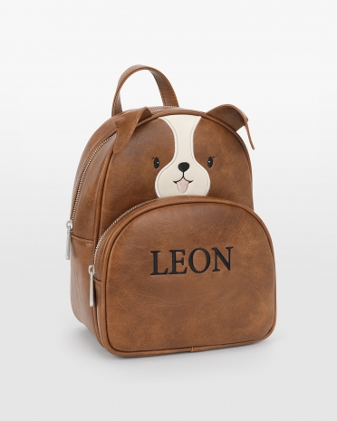 Barnehagesekk med navn med motiv av en valp