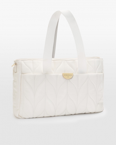 Kremfarget stelleveske med navn