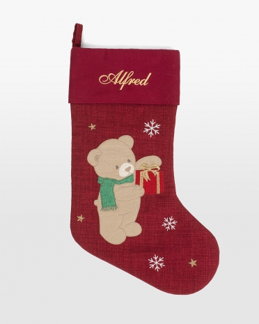 rød julestrømpe med navn