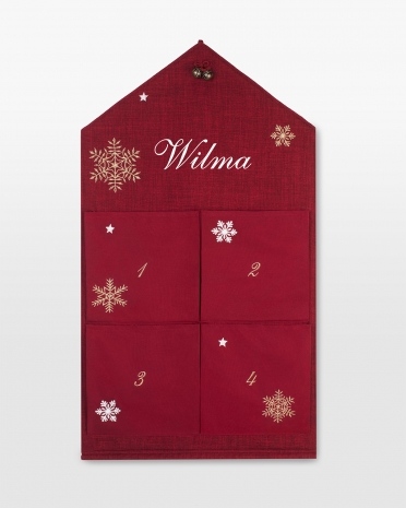 rød julekalender som kan tilpasses med ditt eget trykk