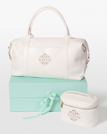 Weekendsett med bag og toalettmappe med navn