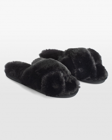svarte fluffy dametøfler
