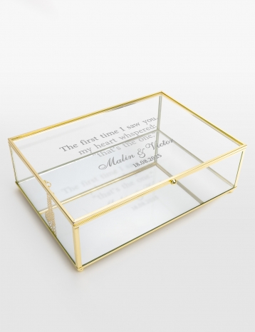 Minnesboks med gravering i glass med speilbunn