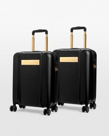 2-pakning med brune håndbagasjer til bryllupsreisen