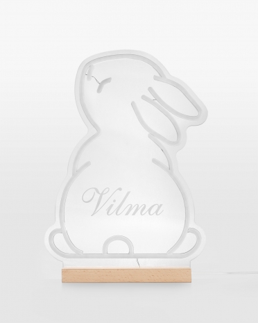 Neonlampe med kaninmotiv og gravering