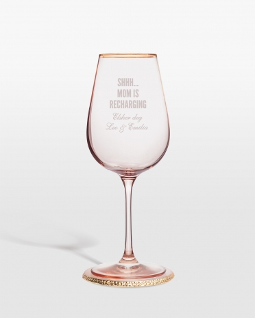 Vinglass med navn, rosa - Quote