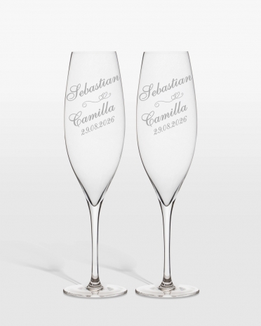 Personlig graverte champagneglass til brudeparet