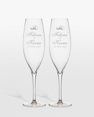 Champagneglass med navn, bryllupsgave