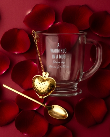 Tekopp med valgfri tekst til Valentinsdagen