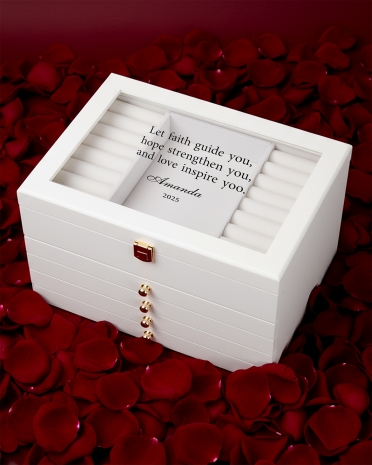 Smykkeskrin med valgfri tekst til Valentinsdagen
