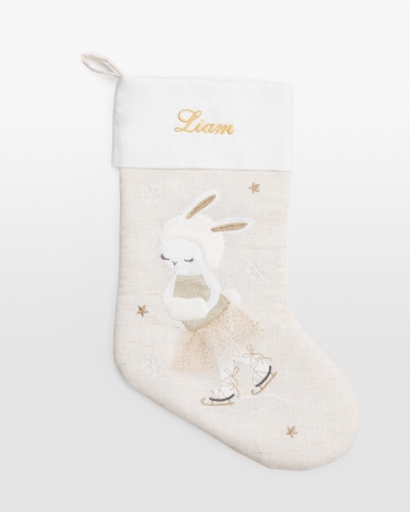 Kremfarget julestrømpe med navn og motiv