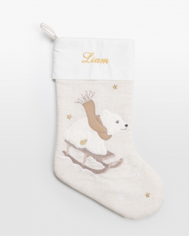 Beige julestrømpe med navn