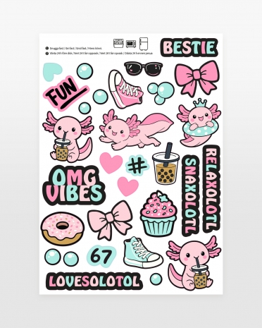 Klistremerker i pastell med axolotlmotiv