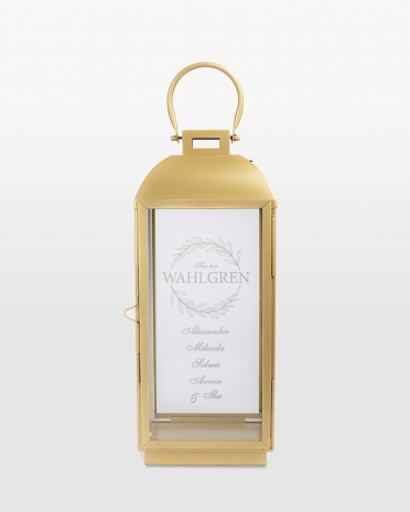 Gullfarget lyslykt med navn