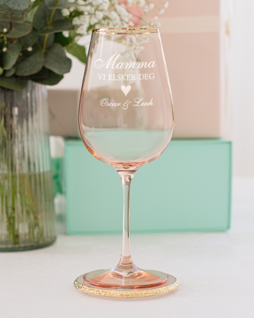 Vinglass med navn, rosa - Heart