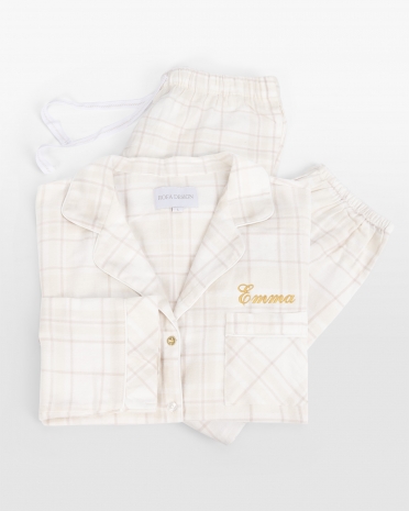 Kremfarget flanellpyjamas for damer