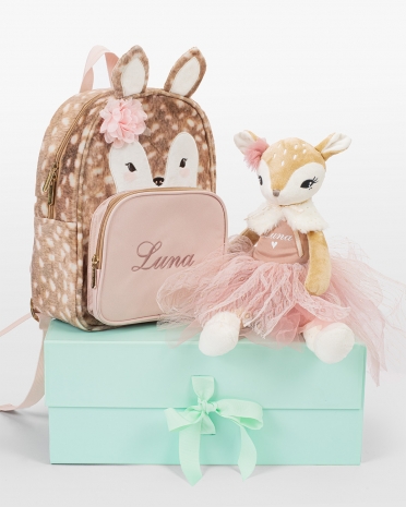 Barneryggsekk og dukke med navn