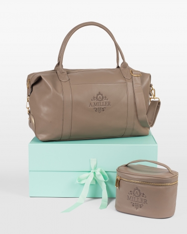 Weekendbag & beauty bag med navn, nougat - Pristine