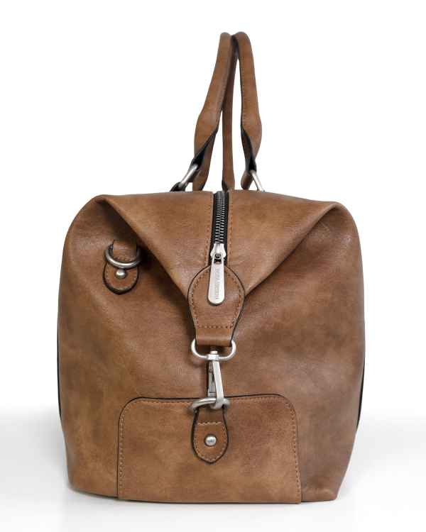 Weekendbag i cognacfarge med navn