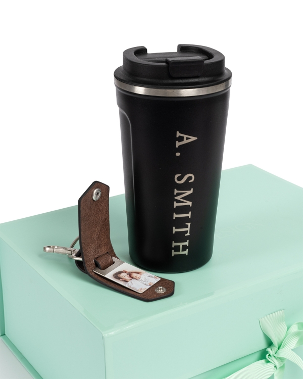 Termokopp med gravering og nøkkelring med bilde