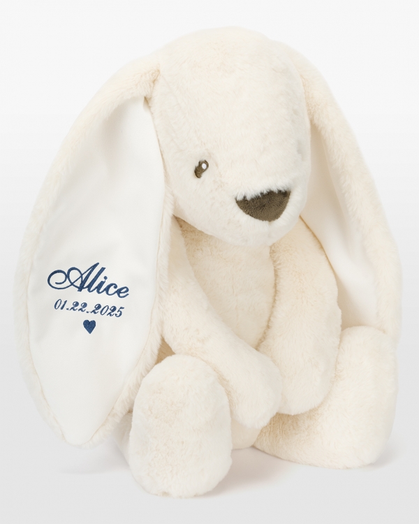 Gigant kanin med navn i blå broderi