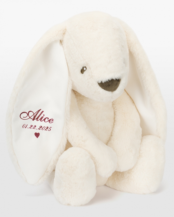 Gigant kanin med navn i mørkerosa broderi
