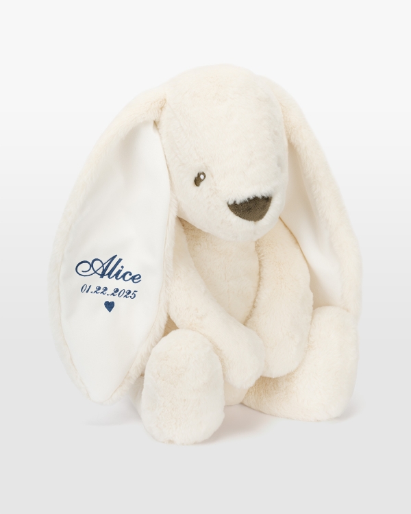 Gigant kanin med navn i blå broderi