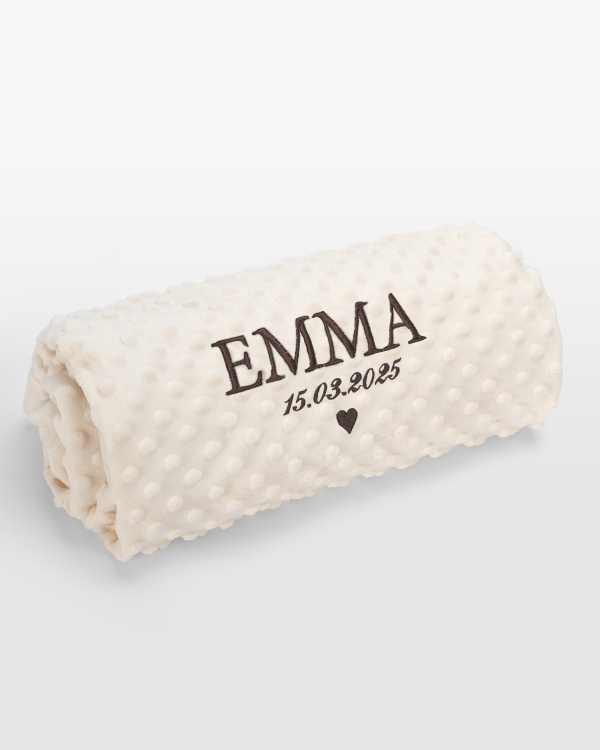 Kremfarget babyteppe med brun broderi