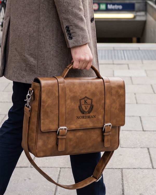 Personlig brodert skulderveske i cognac