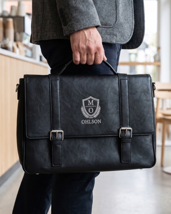 Svart skulderveske med personlig broderi