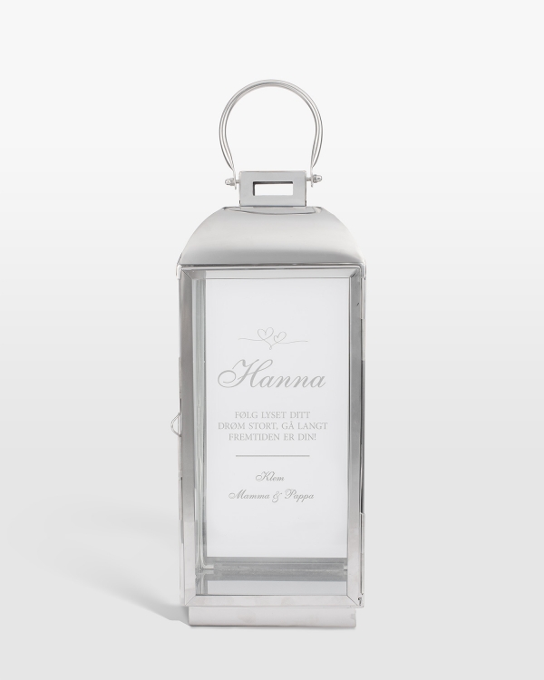 Lyslykt med navn, sølv - Hearts