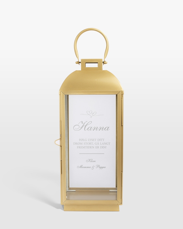 Lyslykt med navn, gull- Hearts
