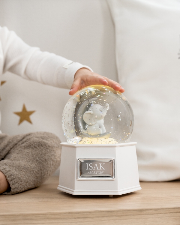 Lampe med spilledåse og gravert navn