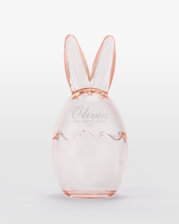 Rosa påskeegg i glass med personlig gravering