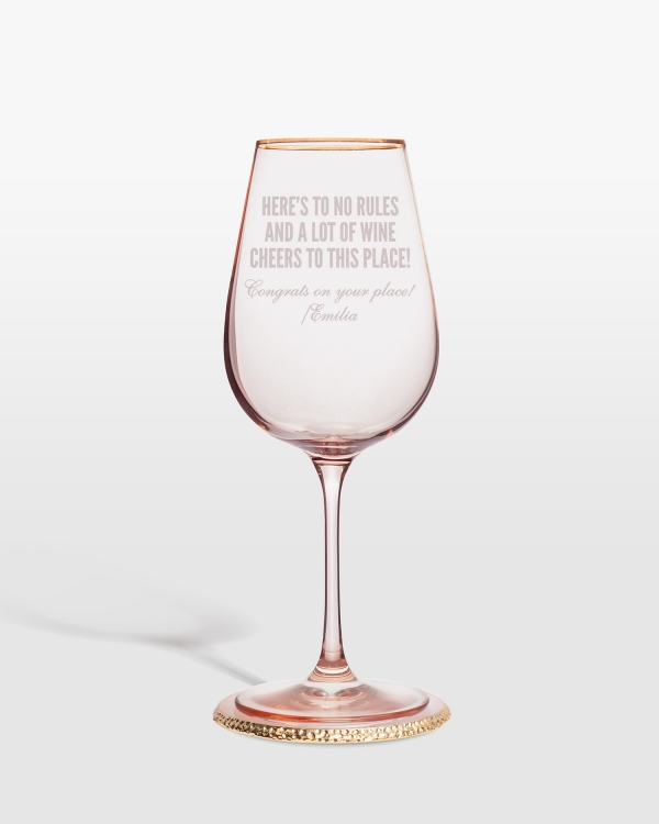 Vinglass med navn, rosa - Quote