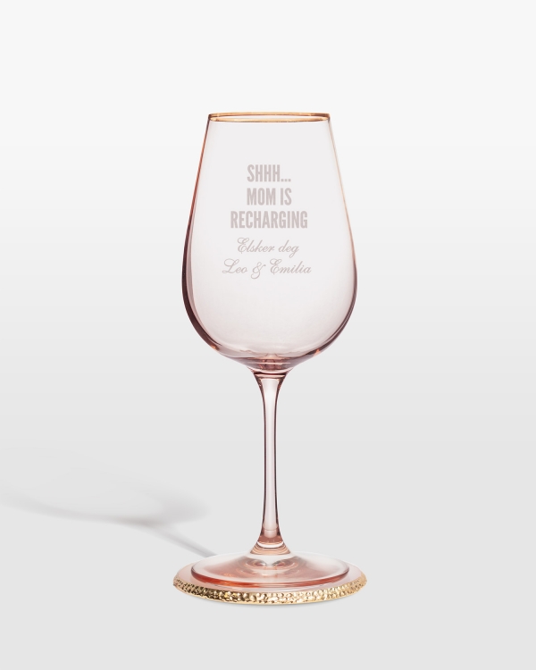 Vinglass med navn, rosa - Quote