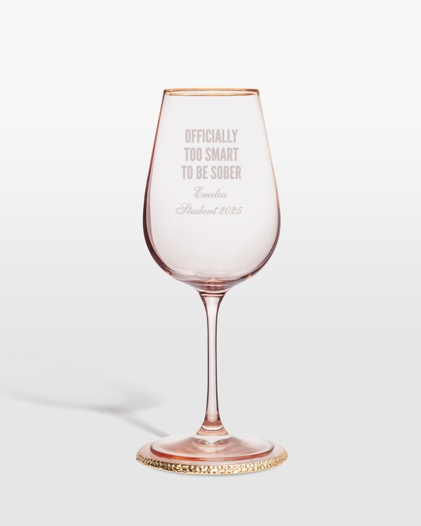 Vinglass med navn, rosa - Quote