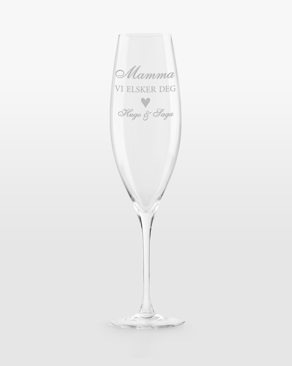 Champagneglass med personlig gravering til mamma