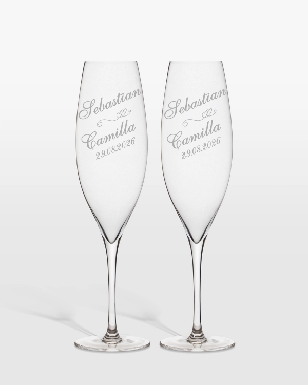 Personlig graverte champagneglass til brudeparet