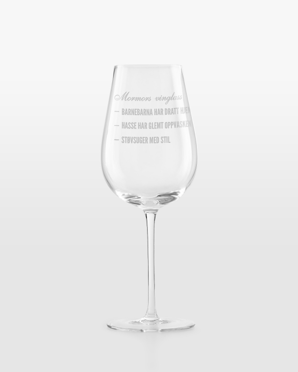 Vinglass med gravering til besteforeldre