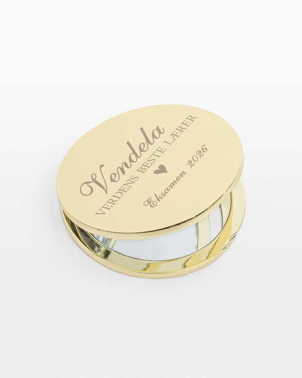 Gravert gullfarget lommespeil – perfekt konfirmasjonsgave