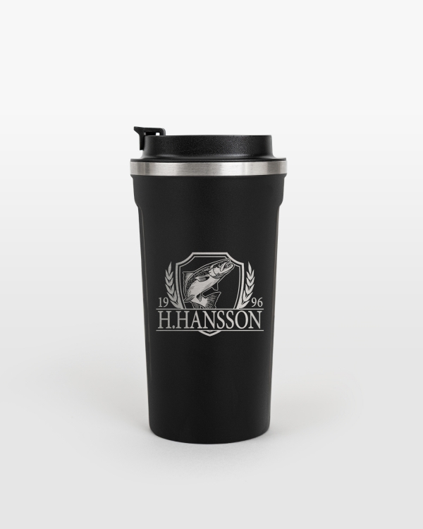 Termokopp med navn, årstall og dyremotiv