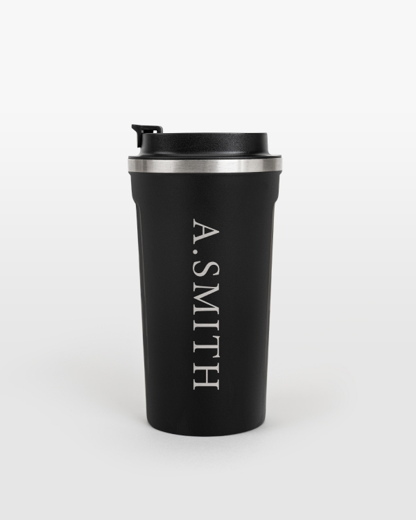 Svart termokopp med personlig gravering