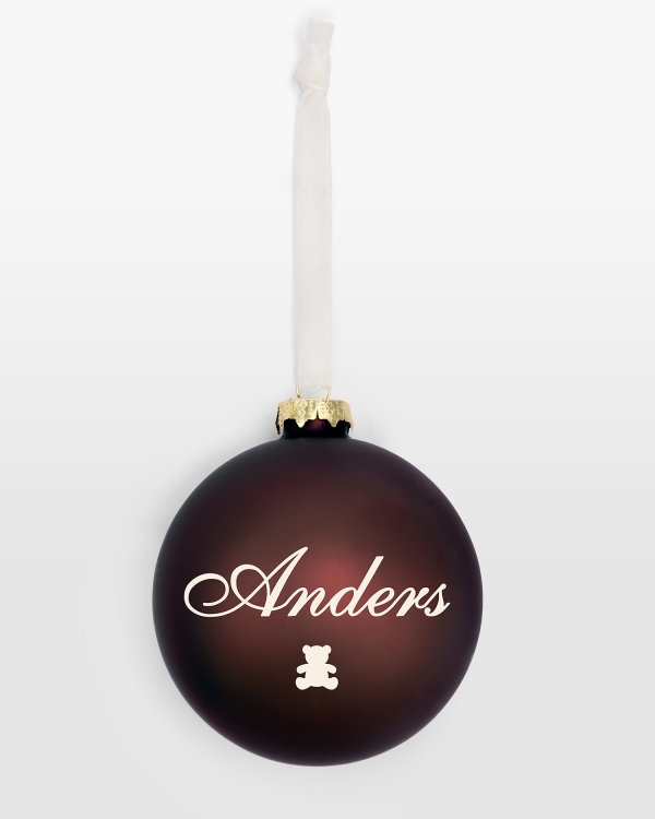 Brun juletrekule med personlig navn og symbol