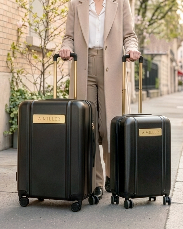 Personlig graverte svarte kofferter