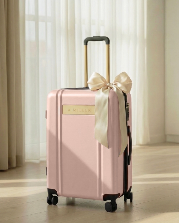 Personlig gravert rosa koffert