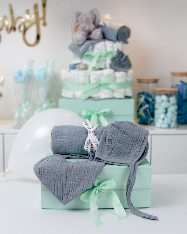 babyshowergave i blå farge