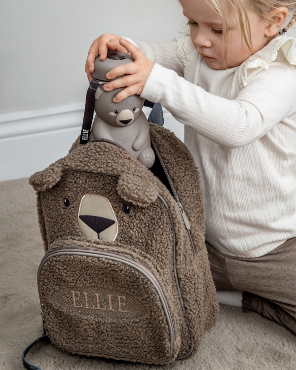 Vannflaske for barn i form av en bjørn, med trykt navn