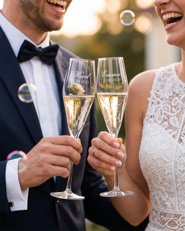 Vakre champagneglass med personlig gravering